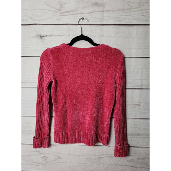 Talbots Womens Pullover Sweater Pink Chenille Long Sleeve Button Crew Neck S - Picture 2 of 6